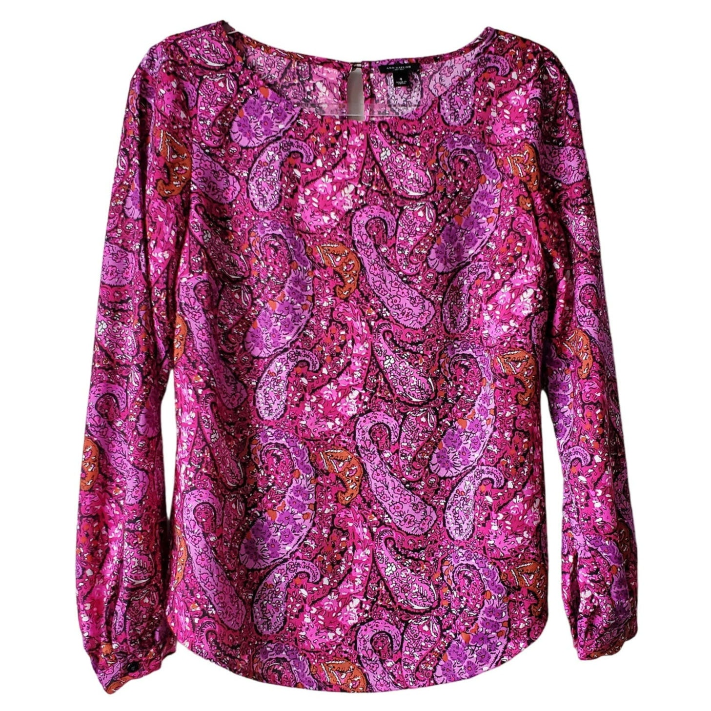 Women Ann Taylor Pink Paisley Blouse Top 4 Career Preppy Classic Breezy Office